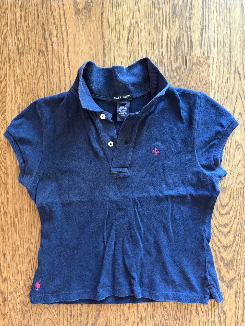 Ralph Lauren Navy Polo with Pink Logo